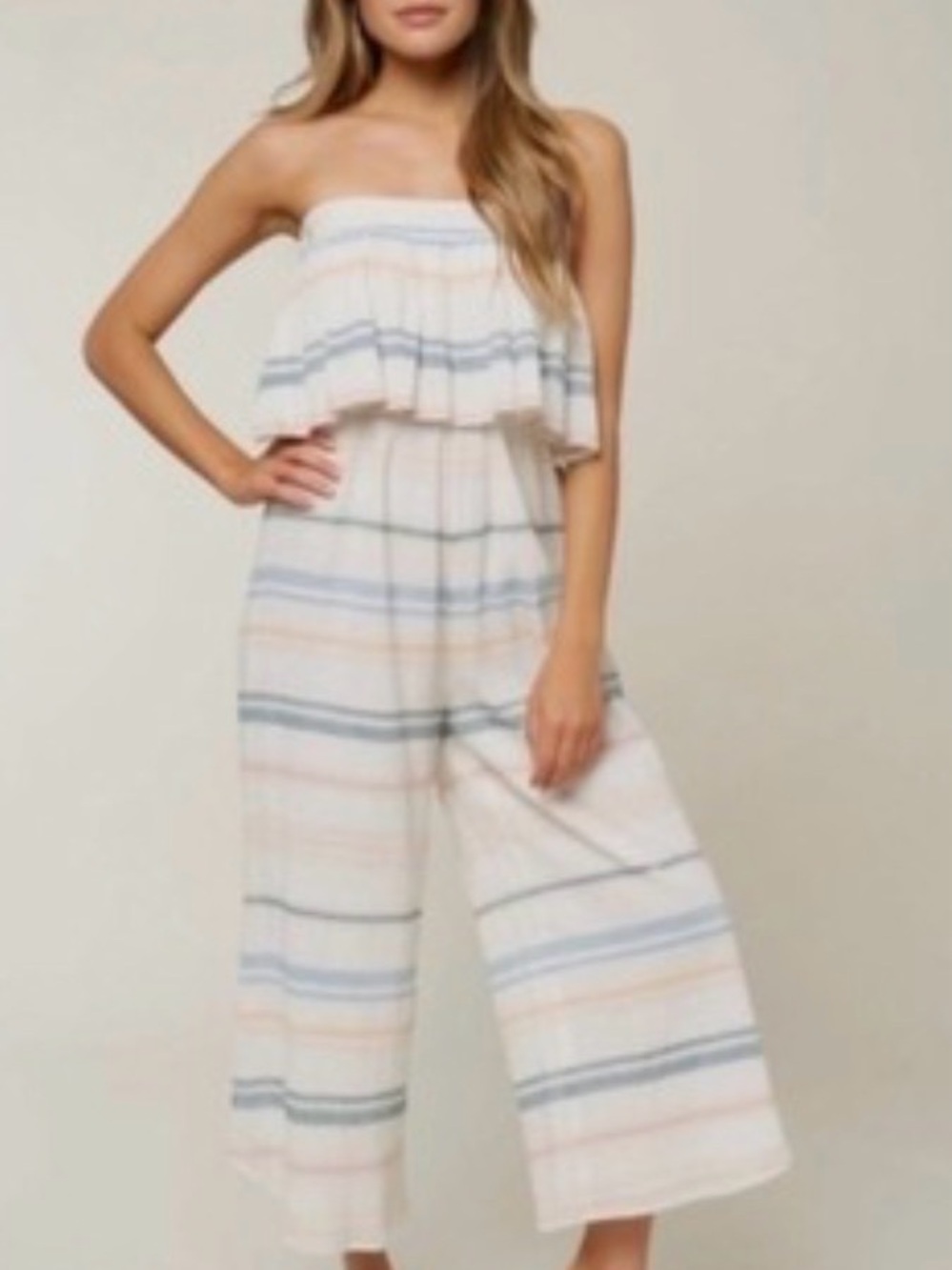 O'Neill White Jumpsuit with Yellow Stripes